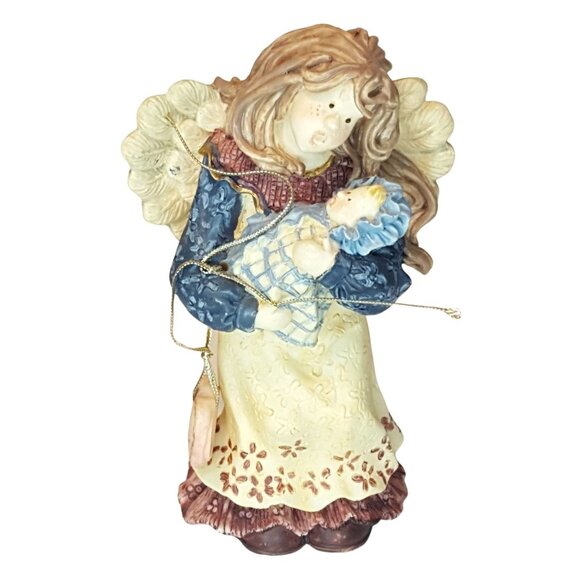 Vintage 1996 Angel Holding Baby Mother Figurine Brown Hair Freckles Statue Folk - Picture 2 of 8